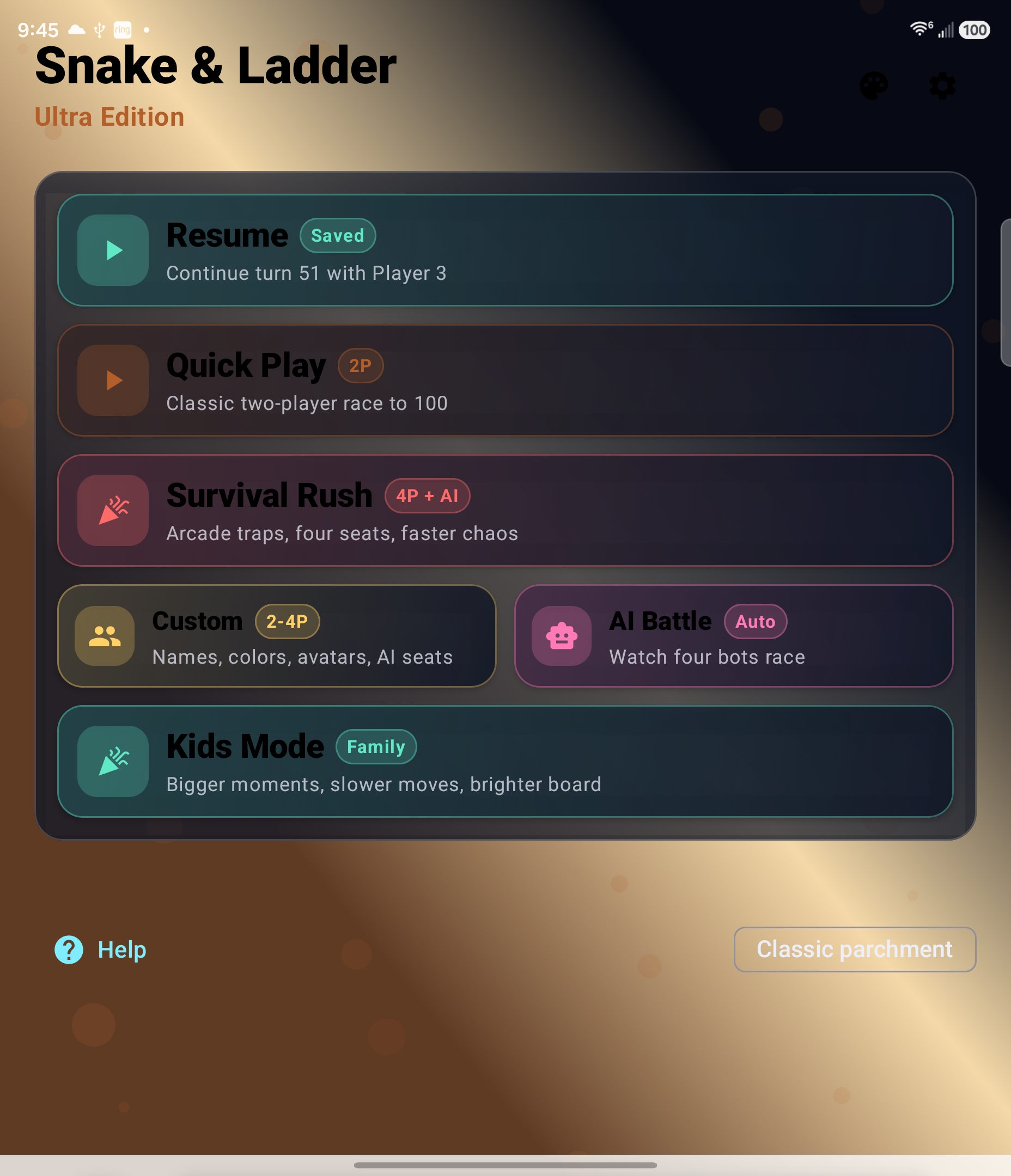 Snake & Ladder Ultra mode selection screenshot